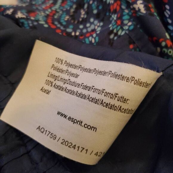 Vintage Esprit Blue Geometric Print Cinch Waist Dress - Size 0 - Picture 4 of 9